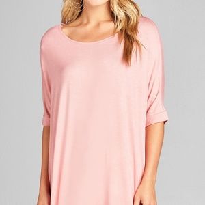 Ladies fashion elbow sleeve round neck